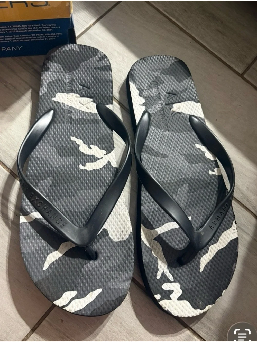 Armani Exchange Black & White Camo Flip Flops
